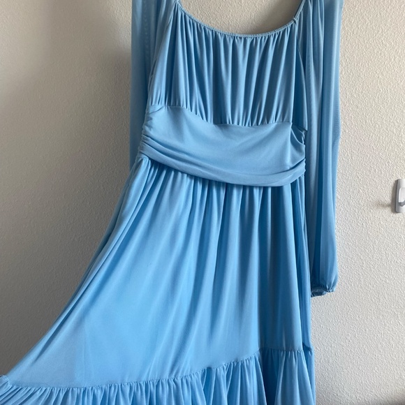 Wenrine Women's Mesh Long Sleeve Square Neck Dress High Waist A Line Ruffle Hem - Picture 7 of 7